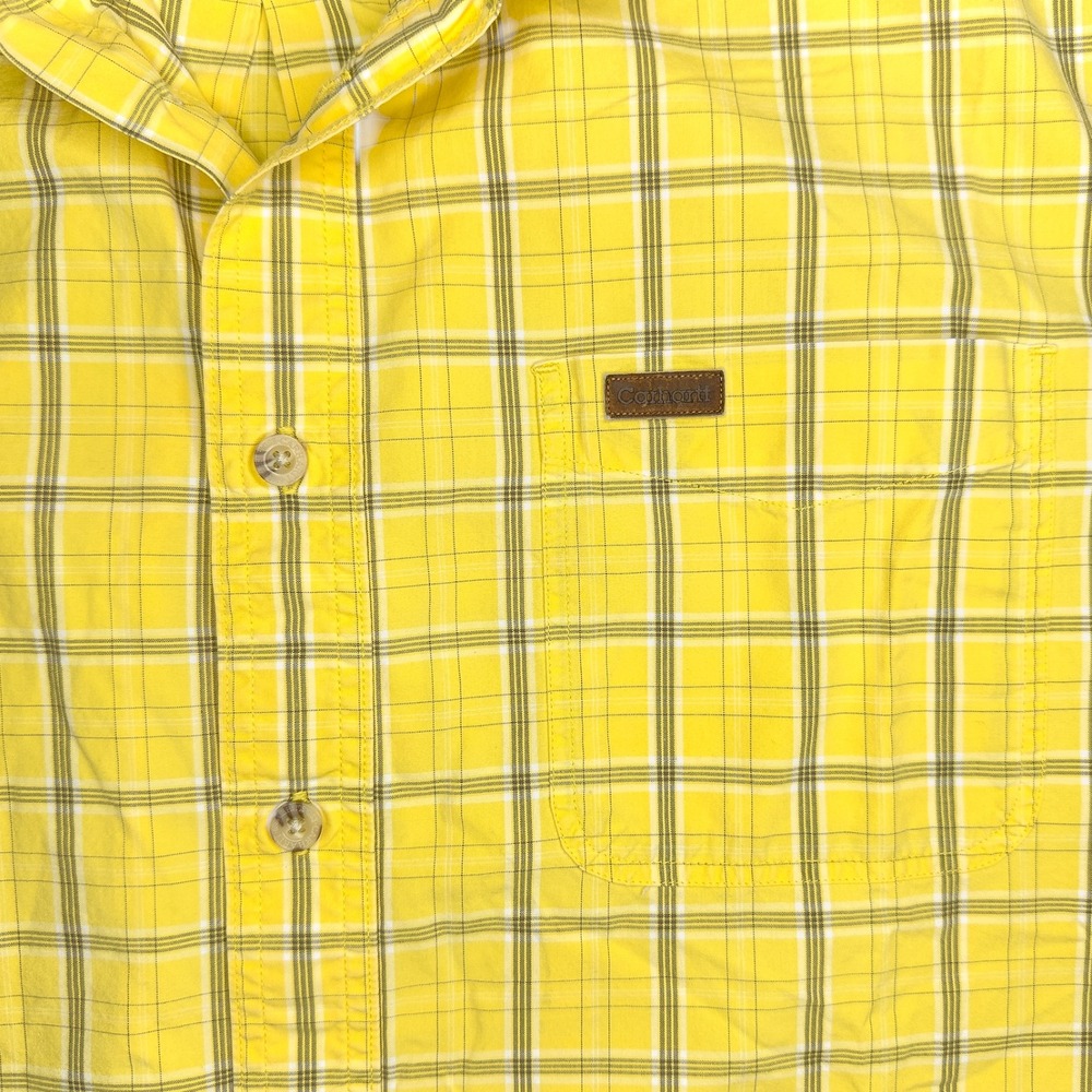 Carhartt Mens Medium Yellow Check Plaid Short Sleeve Casual Button Up Shirt S136 - Picture 4 of 7